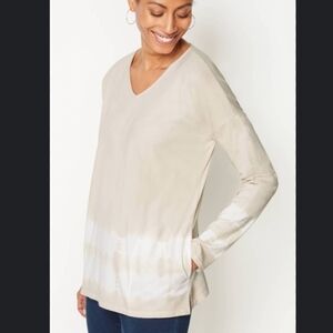 J.Jill Pure Jill Cotton Beige Tie Dye V-Neck Long Sleeves Women Blouse Size XL